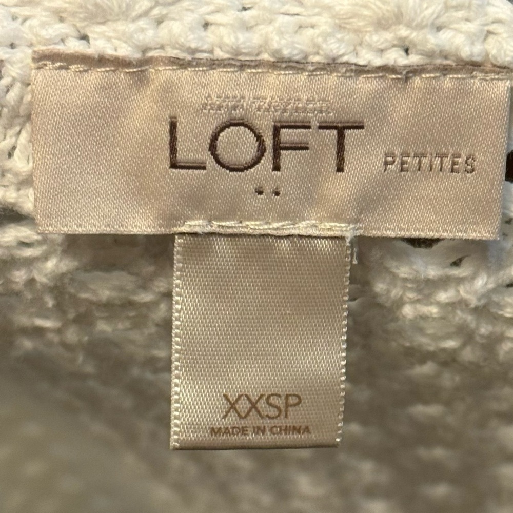 LOFT Petites XXSP White Open Knit Crochet Sweater Long Sleeve Boho - Picture 2 of 5